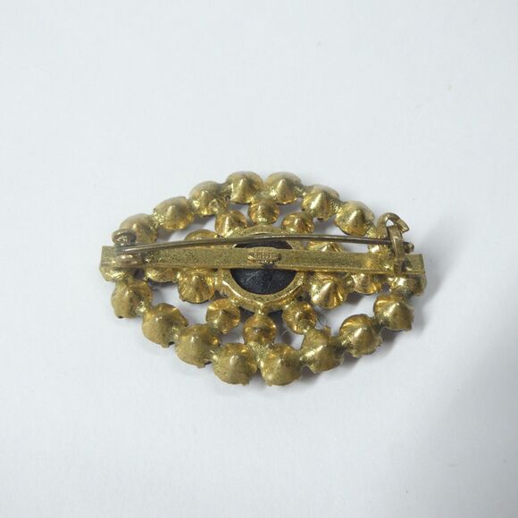 Red Brooch Czechoslovakia Signed Czech Glass Vintage Pin Oval Bohemian - Picture 5 of 11